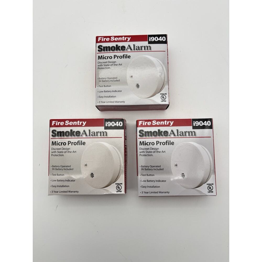 New Lot Of 3 Fire Sentry i9040 Smoke Alarms Micro Profile W 9V Battery Included